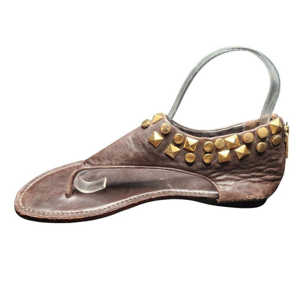 Tory Burch Sandals Shoes Womens Size 7.5 Brownโ Studded Leather Thong Ankle Zip